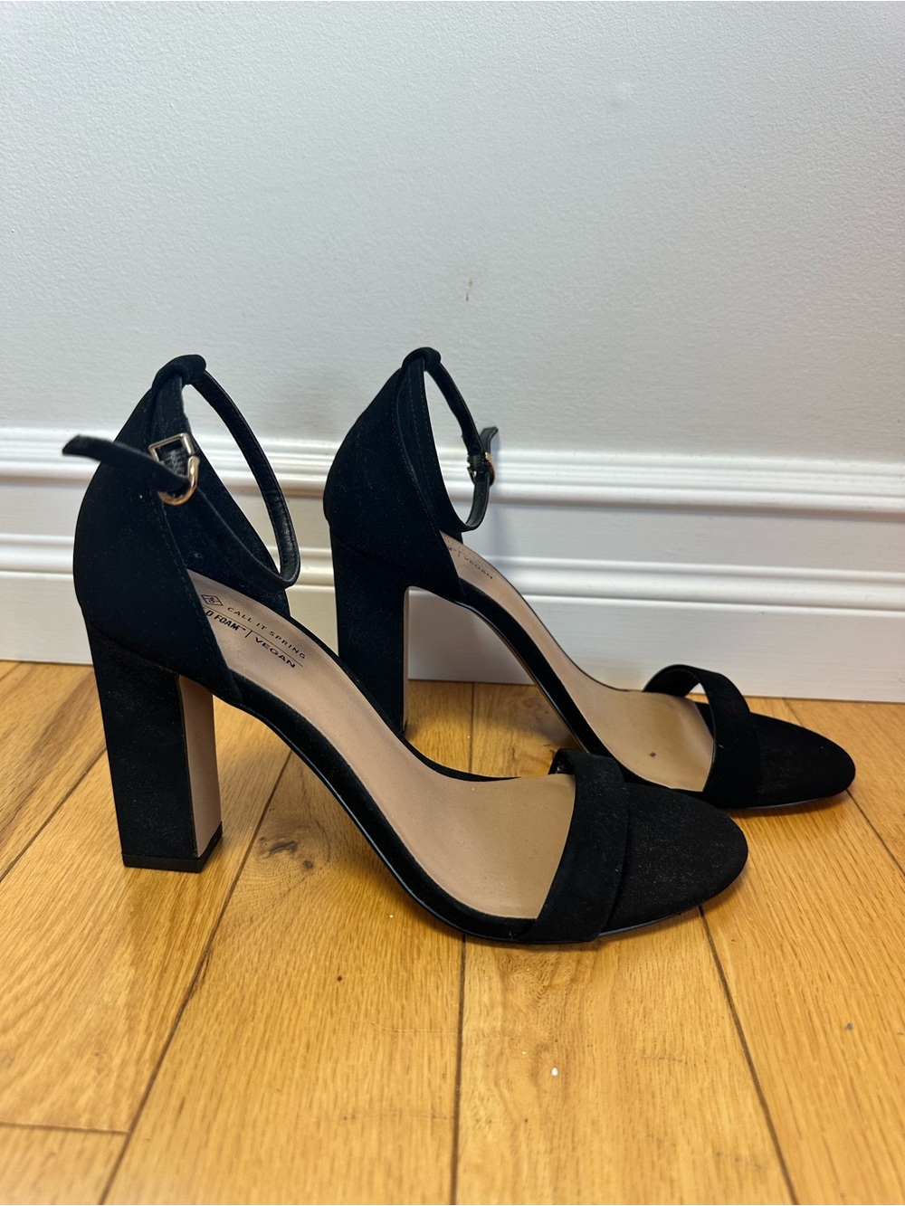 Call It Spring Black Suede Ankle Strap Block Heels for Women